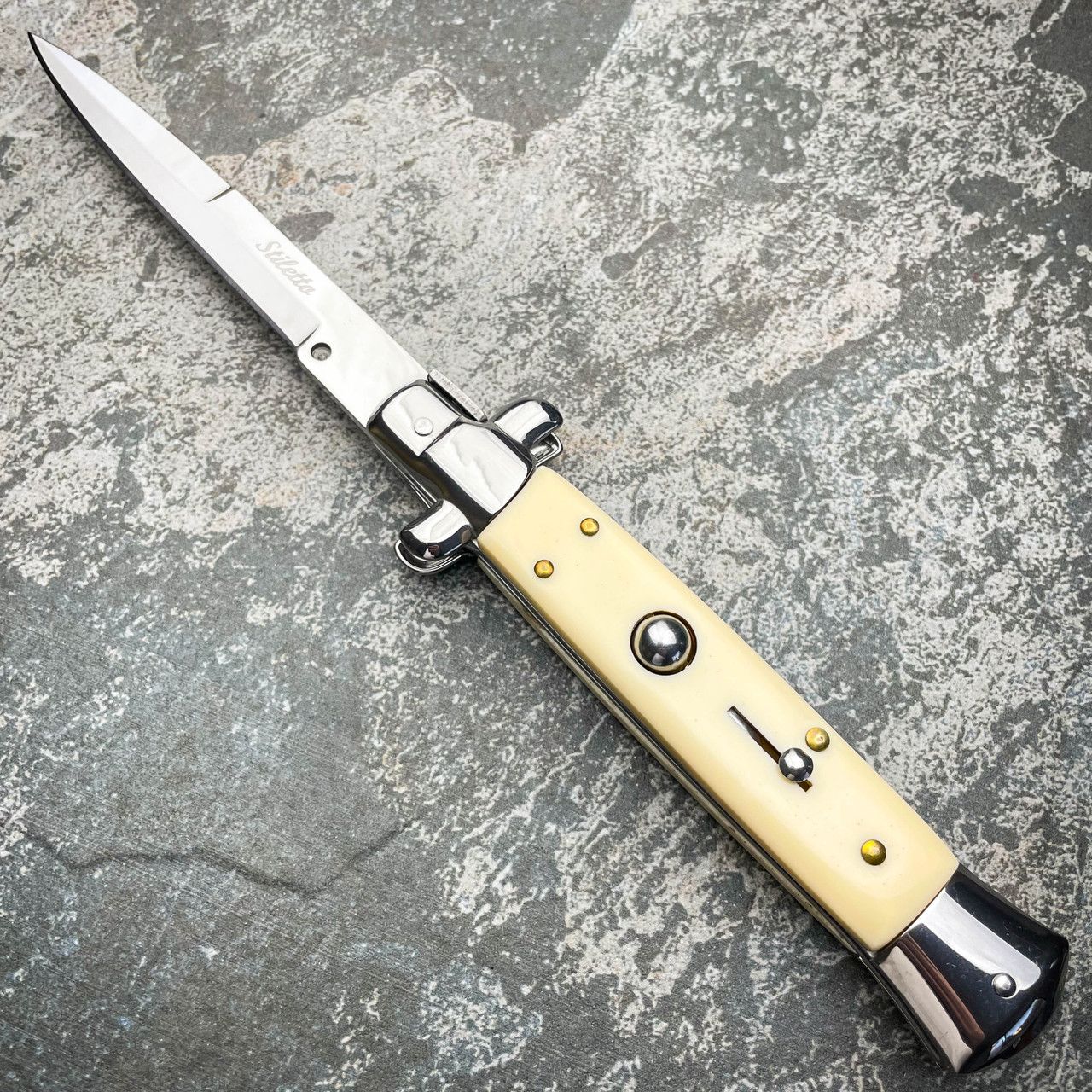 ITALIAN STILETTO AUTOMATIC IVORY BERETTA KNNIFE - OEKNK043
