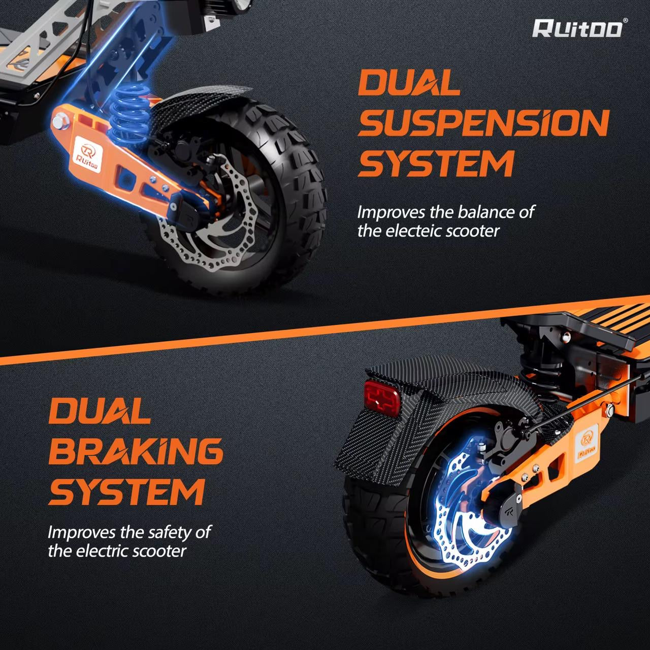 E -SCOOTER DUAL SUSPENSION SYSTEM - dual braking system