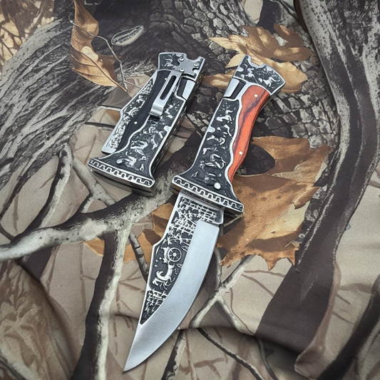 WILD HORSE Folding Knife with Leather Case - A3189 - OEKNA3189