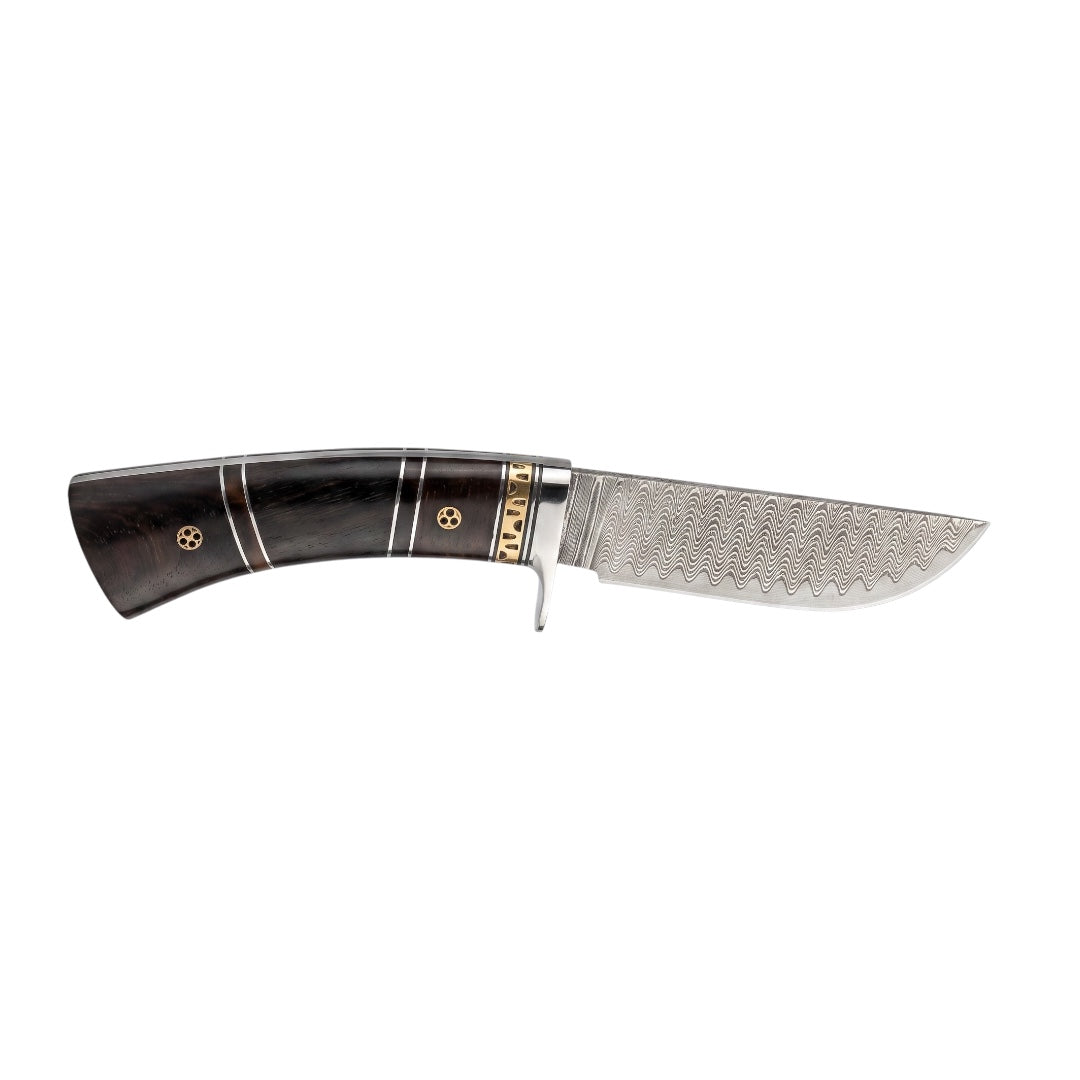 Fixed Blade Damascus Hunting Knife with Leather Sheath