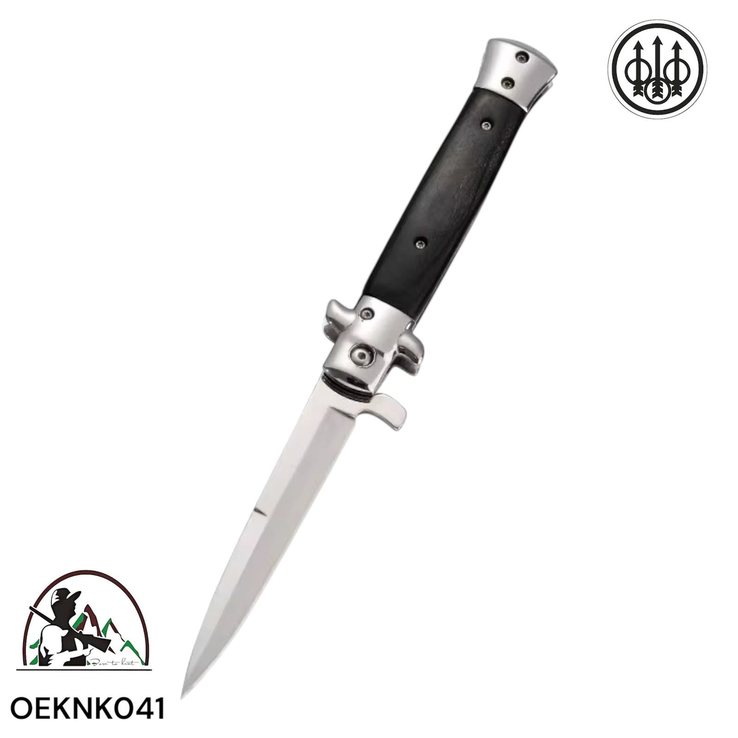 ITALIAN STILETTO BLACK WOOD BERETTA KNIFE - OEKNK041