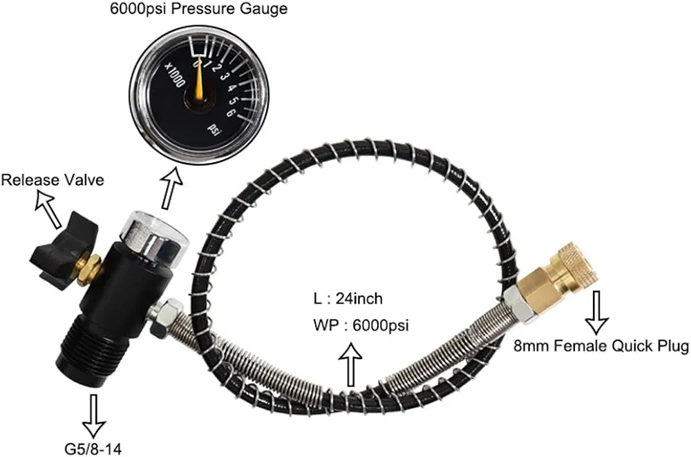 24Inch PCP Scuba Diving HPAT Valve CO2 Filling Station Refill Adapter G5/8 Male Spare Parts
