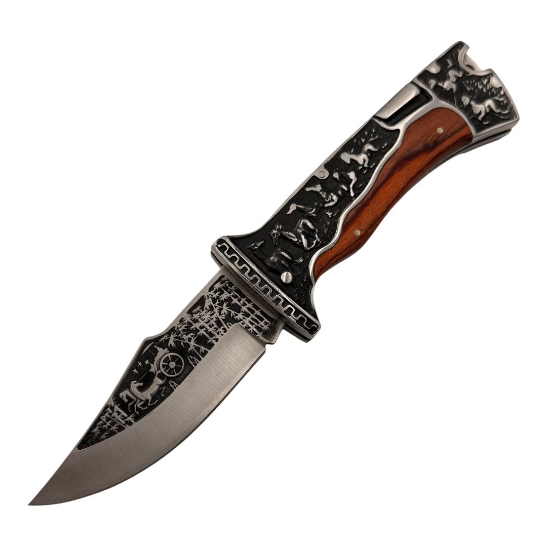 WILD HORSE Folding Knife with Leather Case - A3189 - OEKNA3189