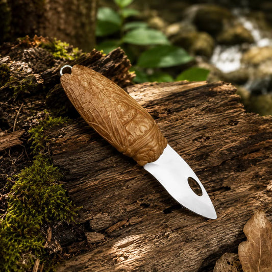 Mini EDC Folding Knife – Carved Wooden-Style Handle Necklace