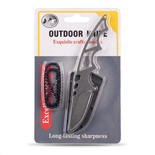 Outdoor Survival Knife with Beaded Lanyard Necklace